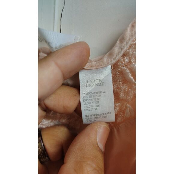 Vintage Silkscreen Large 100% Silk Heart Print Pink Lace Strap Women's Camisole - Picture 4 of 6